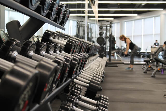 dumbbells in a commercial gym