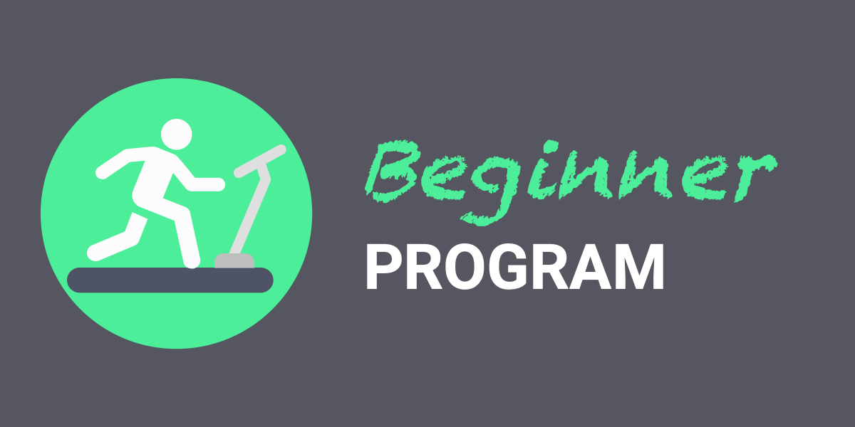 Free beginner training program heading image with green treadmill image