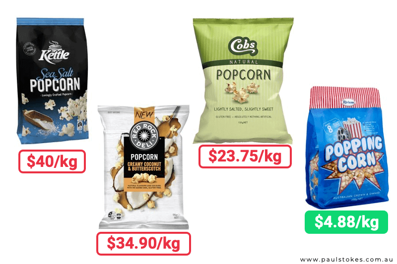 Prepacked popcorn is expensive - save money at the supermarket by popping your own at home