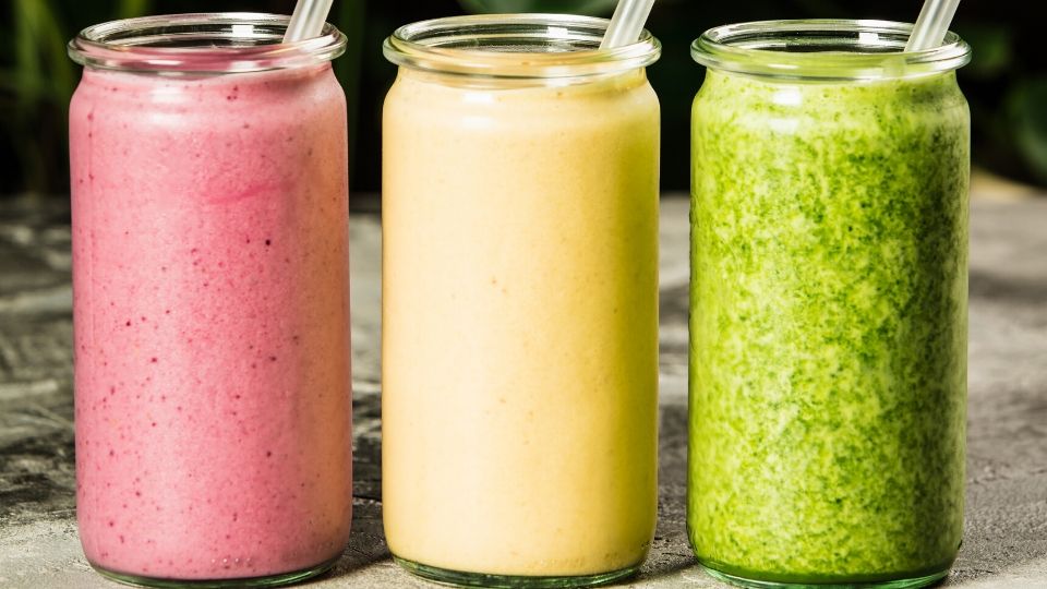 A selection of 3 different smoothie blends and juices