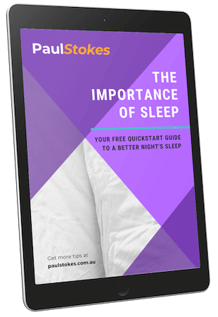 iPad mockup showing cover page of Paul Stokes free eBook 'The Importance of Sleep'