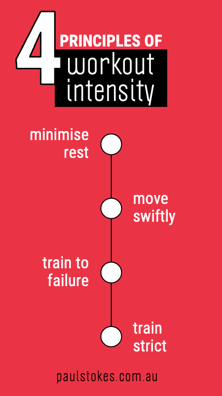 Four principles of intensity infographic showing ways you can make your workout during your lunch break more effective and efficient
