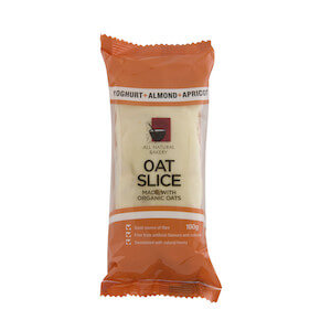 All Natural Bakery Yoghurt Almond Apricot Oat Slice contains 53g carbohydrate