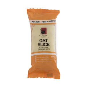 All Natural Bakery Yoghurt Peach Mango Oat Slice contains 54.2g carbohydrate