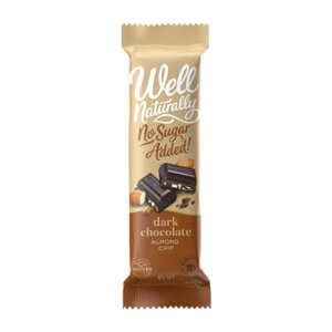 Well Naturally No Sugar Added Dark Chocolate Almond Chip Bar has 1.8g carbohydrates per serving