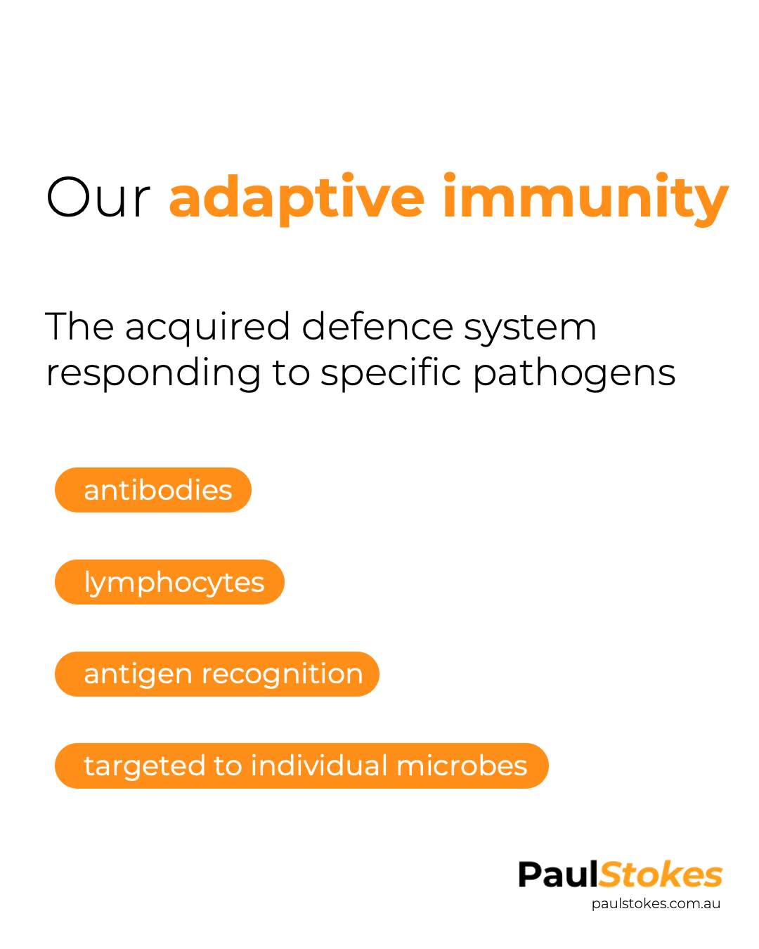 Infographic listing features of our adaptive, or acquired, immune system